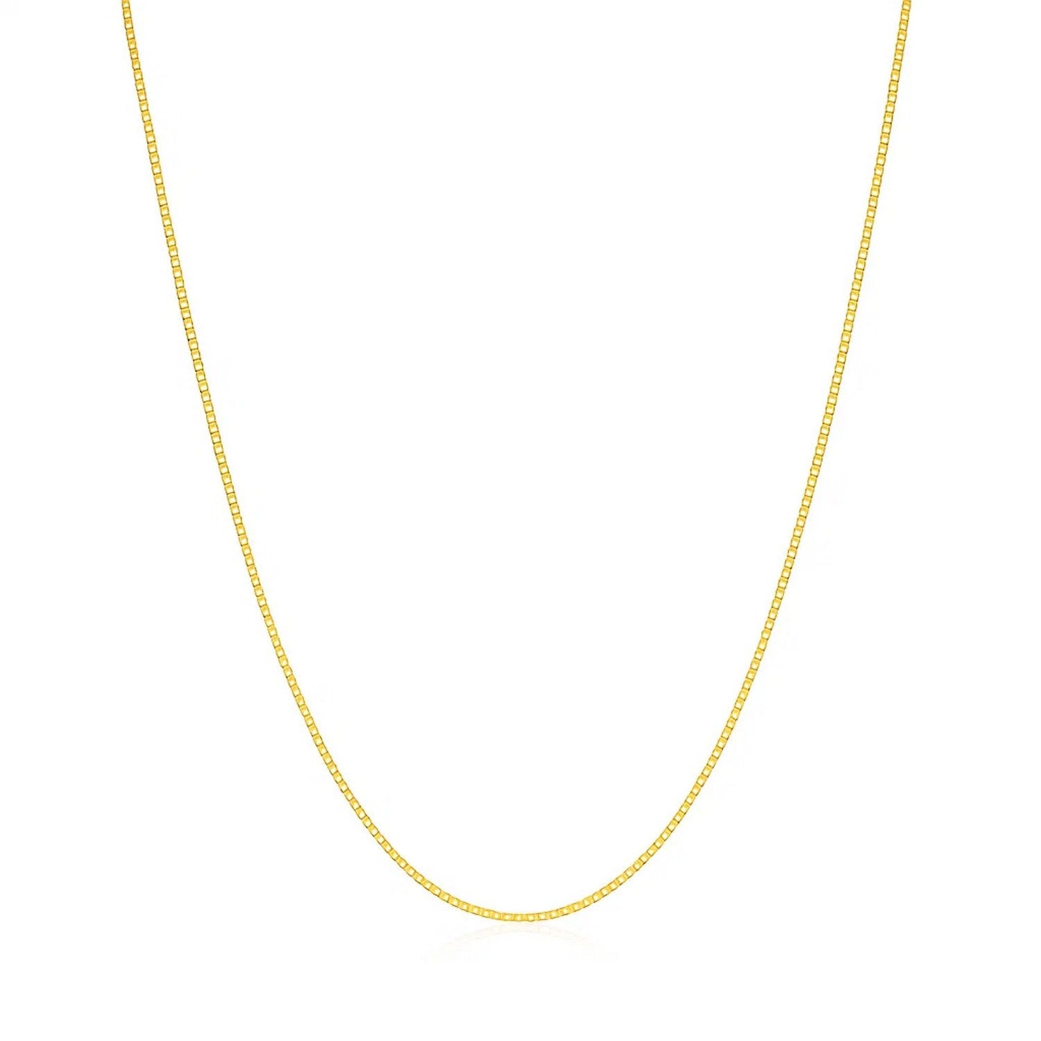 14k Yellow Gold Classic Box Chain (0.45 mm) in a sleek high-contrast midnight luxury editorial style
